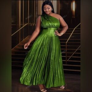 Green metallic prom dress